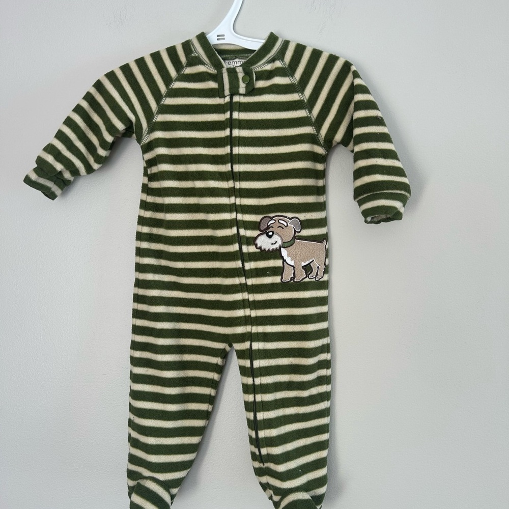Emma & jack 6m green striped dog fleece zip up sleeper